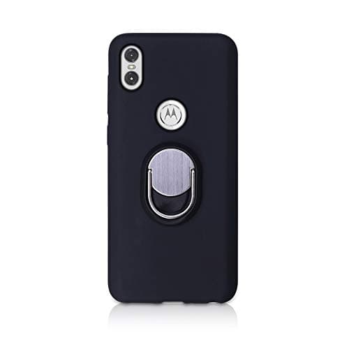 Moto ONE Case (Moto P30 Note), Rotating Ring [ 360°Kickstand ] Soft Slim TPU [ Ultra-Thin ] Protection Cases Cover Compatible with [ Magnetic Car Mount ] for Motorola One (Black)