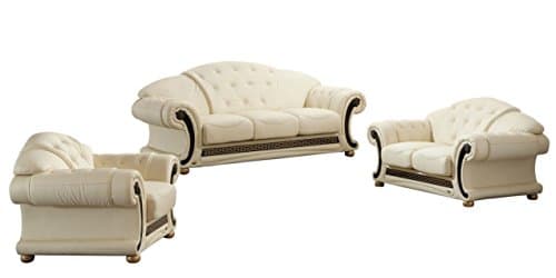 Soflex Ingrid-Lu Ivory Genuine Leather Sofa Set 3 Pcs Contemporary Luxury Modern