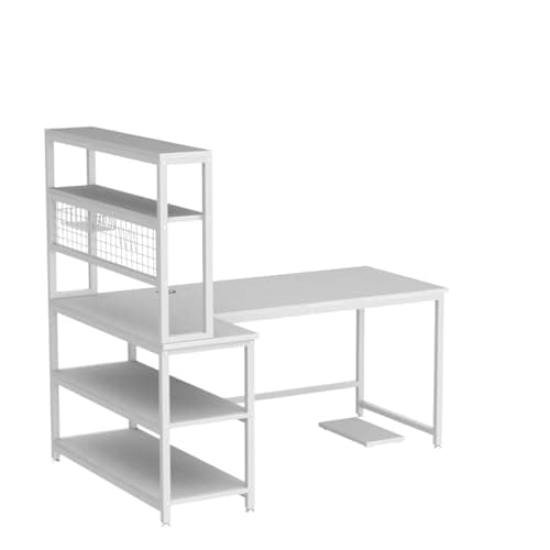 Tribesigns 55" Large Computer Desk with Wireless Charging 5 Storage Shelves, Office Desk Study Table Writing Desk Workstation with Hutch Bookshelf for Home Office (All White)