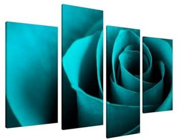 4 panel Black White Teal Rose Floral Canvas Wall Art Pictures on Grey Decorative Painting Big Modern Flower Prints Multi Panel Turquoise Artwork