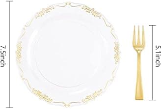 LIYH 100pcs Clear and Gold Plastic Dessert Plates 7.5Inch and 100pcs Plastic ...