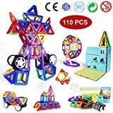 110 Pcs Creative Magnetic Building Blocks 3D Magnet Tiles Set -STEM Preschool Educational Construction Toys Kits for Kids,Upgrade Strong Magnets