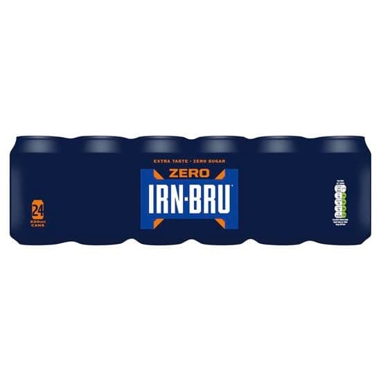 IRN-BRU Zero, No Sugar & Low Calorie Fizzy Drinks Multipack 24 x 330ml Cans