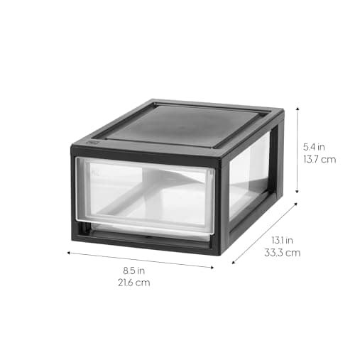 Iris Ohyama, Compact Plastic Stacking Storage Drawer Unit, Black, Easy-Pull Drawers, 4 Pack, 7 L, File Organiser, For Office, School, Stationary, BPA Free, Chest, Tower, BPA free, MSD-1