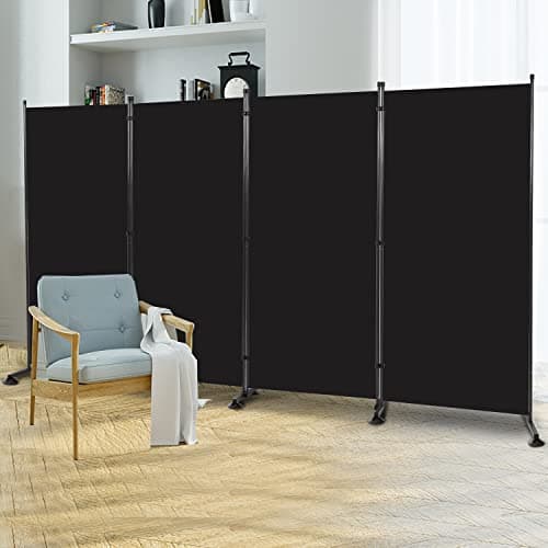 Room Divider 6FT Folding Privacy Screens, 4 Panel Partition Room Dividers w/Freestanding Design, Portable Wall Divider for Room Separtation, Fabric Screen Panel for Home Office Dorm School Black