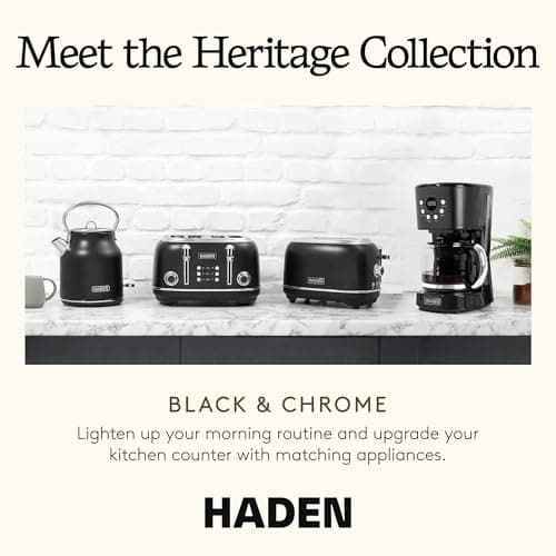 Haden Coffee Machine, 12 Cup Programmable Drip Coffee Maker with Auto Shut-Off Function and Reusable Washable Water Filter, Black & Chrome