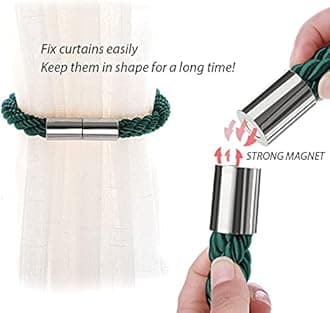 NICEEC 6 Pack Strong Magnetic Curtain Tiebacks Modern Simple Style Drape Tie Backs Convenient Decorative Weave Rope Curtain Holdbacks for Thin or Thick Home & Office Window Draperies (Green)