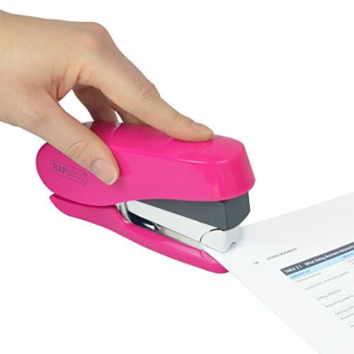 Rapesco 1468 Luna Less Effort Desktop Stapler with 2000 Staples, Type 24 High-Capacity 5/16" and 1/4" Staples, 50 Sheet Capacity, Half-Strip Magazine, No Effort, Hot Pink