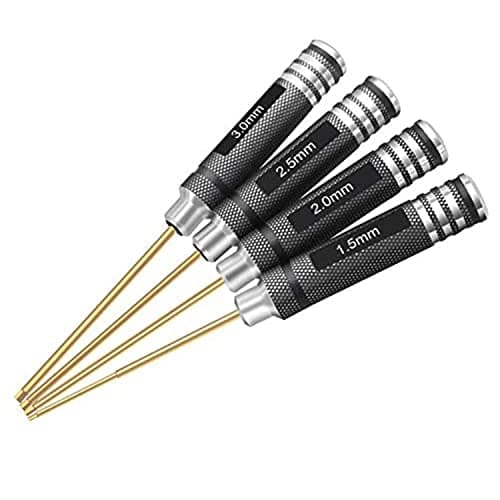 HRB 4-Piece Hex Screwdriver Set 1.5 mm 2.0 mm 2.5 mm 3.0 mm Titanium Hex Screwdriver Tool Kit for Multi-Axis FPV Racing Drone RC Quadcopter Helicopter Car Models