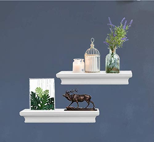 LightStan Floating Shelves Wall Mount, Modern Art Decorative Display Ledges for Living Room/Bedroom/Bathroom/Farmhouse - 4 Inches Deep Storage, Set of 2, White