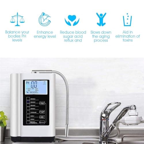 Water Ionizer,Aqua Ionizer,Water Purifier Machine PH 3.5-10.5 Alkaline Acid Water Machine,Up to -500mV ORP, 7 Water Settings/6000 Liters Per Filter/Auto-Cleaning/Intelligent Voice,Silver