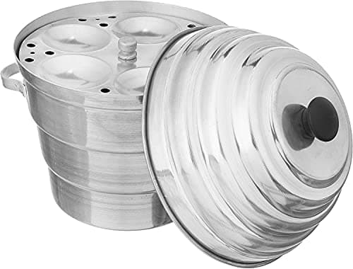 KITCHEN NEXT Aluminium Idli Maker Cooker with 4 Plates+ 2 Plates Steamers (2 Dhokla khamman Plate + 1 Patra Plate), 9.5 Diameter Silver, Standard
