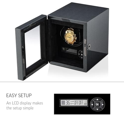 Watch Winder Case for Automatic Watches with LED Backlight and LCD Display (Black)