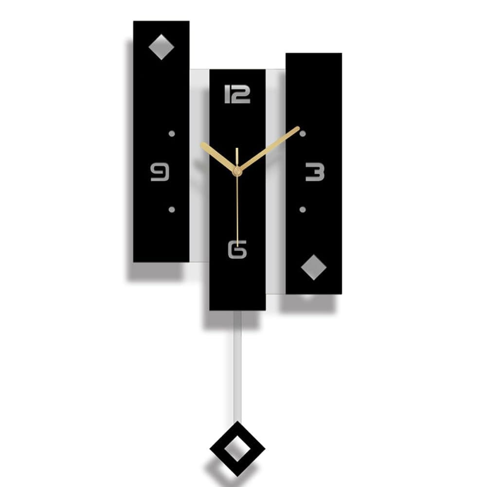 SHISEDECO Creative Mute Modern Large Pendulum Clock in Black and White Color Decorative Silent Decor for Home, Kitchen, Living Room, Office, Colorful Acrylic Art Design(Full Range Available)
