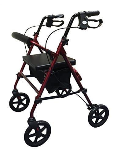 Simplelife Mobility Lightweight Folding 4 Wheel Rollator with Adjustable Walking Frame and Padded Seat, Red