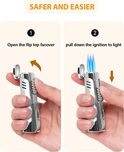 RONXS Torch Lighter, Butane Lighter Refillable, Pocket Lighter with Punch, Triple Jet Flame Lighter Windproof for Multipurpose (Silver)