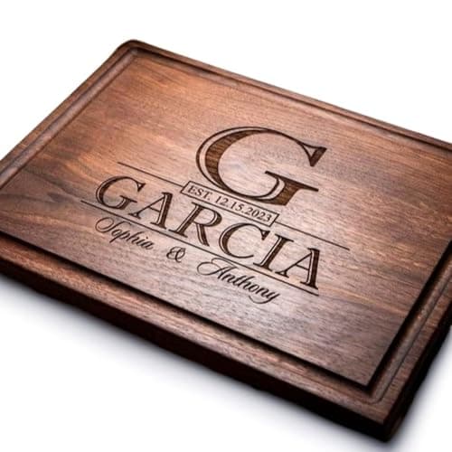 Personalized Cutting Board, Custom Wedding, Anniversary or Housewarming Gift Idea, Wood Engraved Charcuterie, for Couples, Family and Clients Classic Initial Design 015