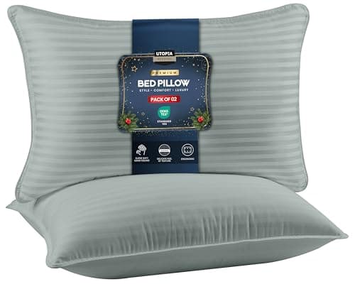 Utopia Bedding Bed Pillows for Sleeping Standard Size (Light Grey), Set of 2, Down Alternative Pillow for Sleeping, Cooling Hotel Quality Pillow Set for Back, Stomach or Side Sleepers