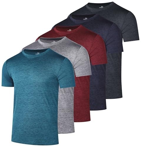 Real Essentials 5 Pack: Men’s Short Sleeve Dry Fit Active Crew Neck T Shirt - Athletic Running Gym Workout Tee Tops