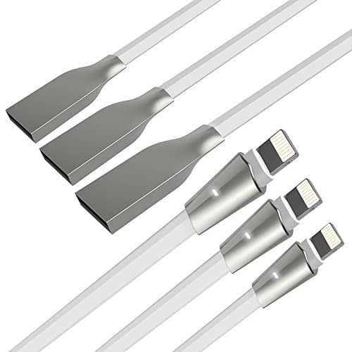 Aimus Phone Charger Cable, 5 Pack 4FT+6FT+6FT+10F+10FT Data Cable with LED Light USB Charger Cable Gaming Charging Cable Cord Compatible with iPhone X/8/8 Plus/7/7 Plus/6/6s/5/5S, iPad and iPod- White