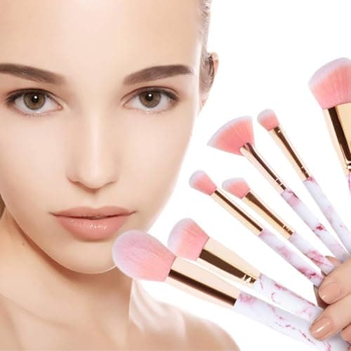 START MAKERS Makeup Brush Set, Professional 12Pcs Pink Marble Makeup Brushes with Foundation Eyeshadow Blush Concealer make up brushes Make Up Bag and Beauty Blender