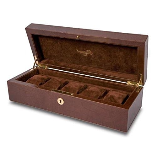 Rapport London Five Watch Box with Crocodile Pattern Brown Leather