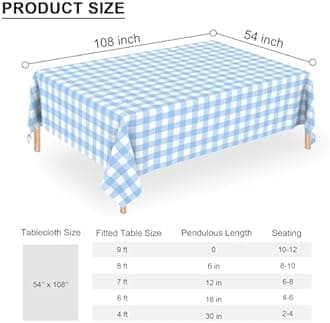 3 Pcs Light Blue Gingham Tablecloth Blue Disposable Plastic Checkered Table Cloths for Parties Disposable, Waterproof Rectangular Blue Table Cover for Camping, Birthday, Party, Picnic 54 × 108 Inch