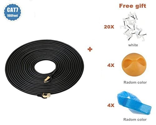 Biaze - Premium CAT7 Ethernet Patch Network Cable Double Shielded RJ45, 10 Gigabit 600MHz for Switch/Router/Modem/Patch Panel - Gold Plated & Shielded RJ45 Connectors, 100 Feet Black