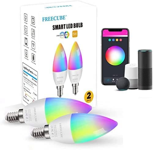 FREECUBE E14 Smart Bulb, 2 Pack of Alexa Light Bulbs 5W Warm/Cool Colour Changing Smart Light Bulbs WiFi Bulb Compatible with Alexa, Siri & Google Home, APP/Voice Control(2700K-6500K) [Energy Class G]