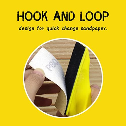 3.5” x 1” Detail Sander Kit Mini Hook & Loop Hand Sanding Block + 50 Pack Sandpaper 10 Each of 80 120 180 240 400 Grit for Wood Work Finishing Tight Spaces Narrow Corner Polishing DIY Project