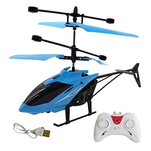 KIDZYMON® RC Helicopter with Hand Gravity Sensor, Flying Remote Control Toy, 3D Light & Safety Sensor for Kids Age 4+ Years (Blue)