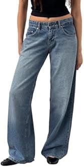Covvoliy Women's Wide Leg Boyfriend Jeans Straight Leg Denim Pants Low Rise Baggy Casual Loose Jeans