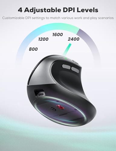 Nulea MD280 Ergonomic Vertical Wireless Mouse - Bluetooth & 2.4G Dual Mode, 4 Adjustable DPI 800/1200/1600/2400, Rechargeable, Silent Clicks, No Lag, 6 Buttons - Perfect for Laptop, Desktop, MacBook