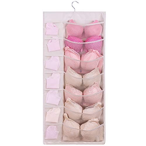 KEEPJOY Underwear Organizer Double Sided Hanging Saving Storage Hanger with 35 Pockets for Bra Stockings Socks Underwear Closet Hanging Organizer(Beige)