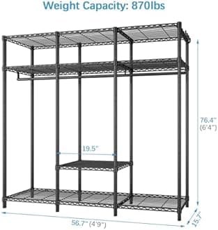 VIPEK V30 Heavy Duty Clothes Rack with 7 Adjustable Shelves & 2 Hang Rods, Portable Closet, Metal Clothing Rack, Freestanding Wardrobe Closet for Hanging Clothes, Max Load 870lbs
