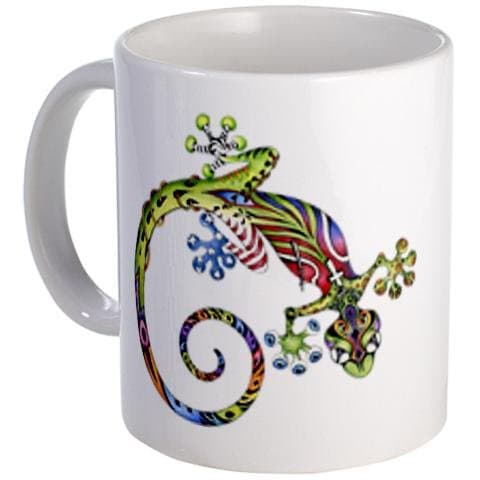 ART GECKO Original Lizard Drawing on an 11oz Ceramic Coffee Cup Mug Artwork by Tracey by Creative Clam