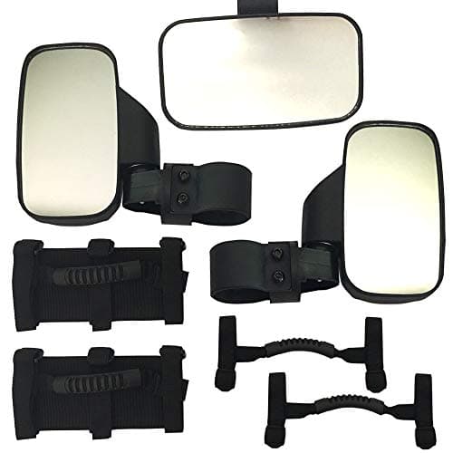 YAOFAO UTV Offroad Centre View & Side View Mirror With 4 Grab Handles Set Compatible with Polaris RZR Ranger Arctic Cat Yamaha Kawasaki Honda Can-Am