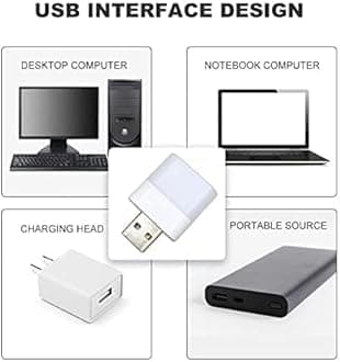 Mini LED Light, Flexible USB Ambient Light, Mini USB LED Light, Portable Car Bulb for Bedroom, Bathroom & Kitchen Use | Plug in Night Light Bulb (Warm White) Set of -5