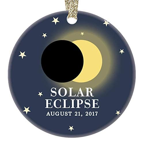 Solar Eclipse Ornament August 21 2017 North America Total Partial Sun Moon Totality Christmas Tree Gift Idea 3" Flat Circle Porcelain Ceramic Ornament Keepsake Present Gold Ribbon & Gift Box OR00322