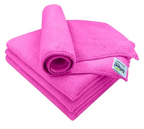 SOFTSPUN Microfiber Cloth - 4 pcs - 40x40 cms - 340 GSM Pink - Thick Lint & Streak-Free Multipurpose Cloths - Automotive Microfibre Towels for Car Bike Cleaning Polishing Washing & Detailing…
