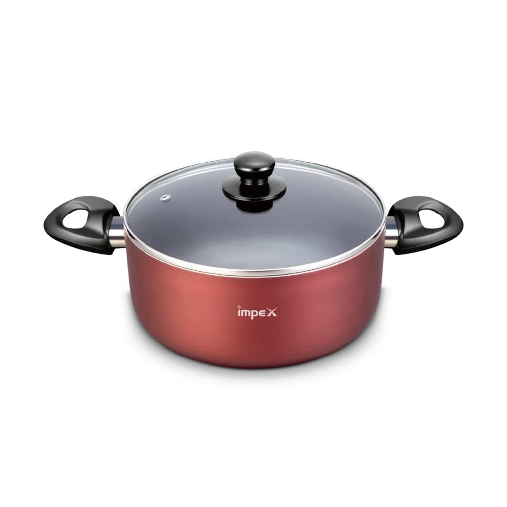 Impex Aluminium Greblon Biryani Pot 6Liters ISP-2810, 3 Layer, Non-Stick Biriyani Pot with 1 Year Warranty (Maroon), Aluminium Body, Bakelite Handle, Tempered Glass with air Vent