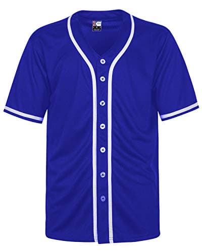 MOLPE Men's Blank Plain Hip Hop Hipster Button Down Baseball Jersey, Softball Team Uniform, Short Sleeve Active Shirts