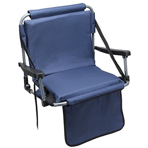 Barton Outdoors Folding Chair with Armrests Stadium Style for Bleacher Bench - Blue - Padded Cushion, Plastic Armrests on Light Metal Tube Frame with Securing Spring-Loaded Hooks
