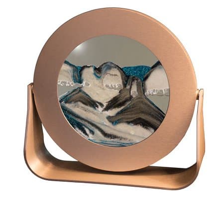 Exotic Sands - Rd64 Small Round Silver Frame (Arctic Glacier) Sea Sand Picture. Made in The USA. Sand Scapes, Sand Box, Sifting Sands.