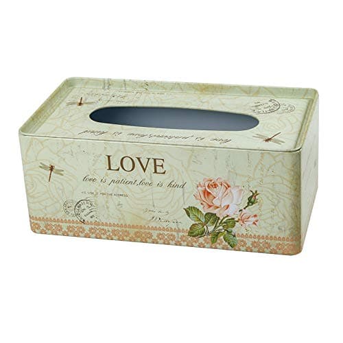WHHOME Decorative Metal Tissue Holder Country Rural Rectangular Tissue Box Cover - Bathroom, Kitchen, Office Room