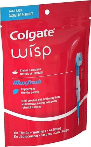 Optic White Wisp Disposable Mini Toothbrush, Cool Mint - 24 Count