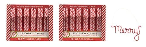 Candy Cane and Ornament Bundle 2 Pack of 12 Candy Canes - 5.08 Oz Box - 24 Total Delicious Candy Canes and Bonus Wire Merry Ormament (Peppermint and Red)