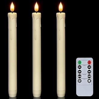 Homemory 3 Pcs Flameless Taper Candles with Remote Timer Dimmer, 9.6" Ivory LED Candlesticks Battery Operated, Plastic Flickering Flameless Candles for Fireplace Wedding Seasonal Indoor Decorations