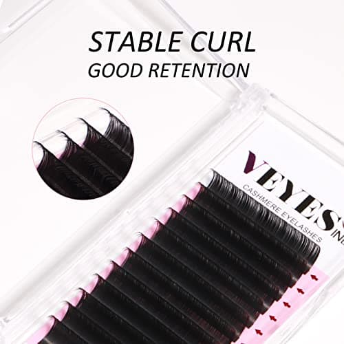 VEYES INC Cashmere Volume Lash Extensions C CC D DD LD L B J M Curl 0.03-0.20 thickness 5-25mm, Super Matte Black Individual Eyelashes Tray, Professional Supplies for Lash Techs (0.05 D 8-16mm)
