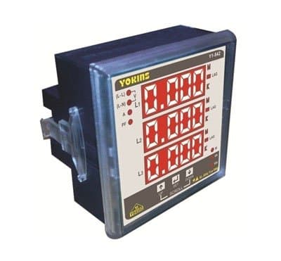 YOKINS YI-542, Digital Three Phase Multifunction meter, AC -/ 5A, 500V, 96x96sqmm, V, I, F, Pf, kW, kVA, kWh, Rpm, Rhr, Lhr